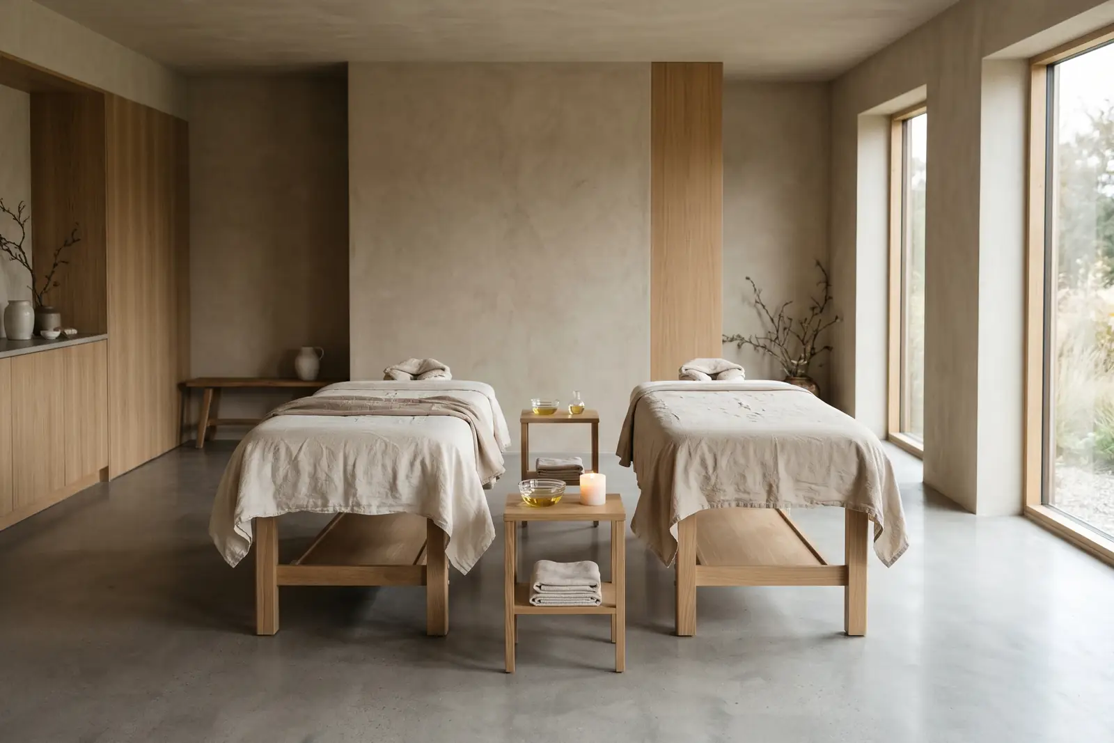 To massagebrikse side om side i et roligt behandlingsrum. Lavet med AI